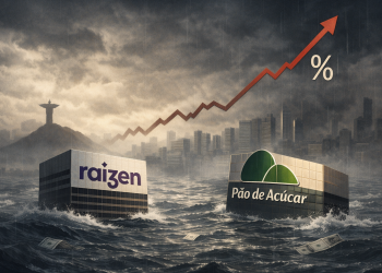 Raízen e Pão de Açúcar enfrentam tempestade dos juros altos. Imagem gerada por IA.