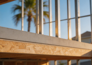 Modelo de 110 metros quadrados com segundo piso leve montado com painéis industrializados