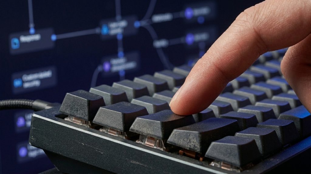 First-person POV photography, wide-angle lens. The viewer's hands are resting behind their head in a gesture of absolute satisfaction. In front of them, the main monitor displays a clean, elegant notification: "Automation Successful: New Contract Signed - $4,000 USD". Visual hook: The soft, warm glow of the notification illuminating the dark room. Master lighting: Atmospheric office lighting at night, with dust beams caught in the monitor's light. Implied narrative: The silent relief of a system that works without human intervention. Shot on 20mm wide lens, hyper-realistic, deep blacks. AVOID / NEGATIVE: readable text, logos, watermarks, QR codes, UI overlays, subtitles, extra fingers, deformed hands, wrong finger count, mangled hands, asymmetrical faces, plastic skin, wax skin, uncanny expressions, stock photo smile, distorted perspective, cluttered scenes, busy backgrounds, HDR halos, oversharpening, cartoon, 3D render, anime, unrealistic lighting, fake CGI glow, dollar signs floating, 2D charts.