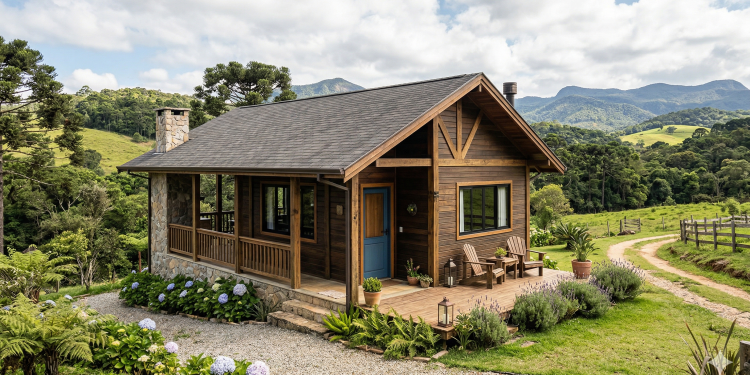 Casa de campo em Wood Frame de 90 metros quadrados: isolamento térmico e acabamento