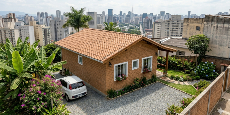 Projeto com tijolo ecológico de solo-cimento de 82 metros quadrados