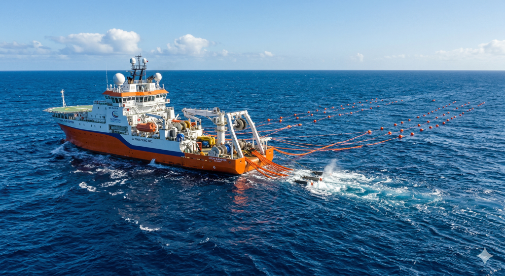 Mapeamento sísmico com ondas sonoras no oceano e exploração de energia