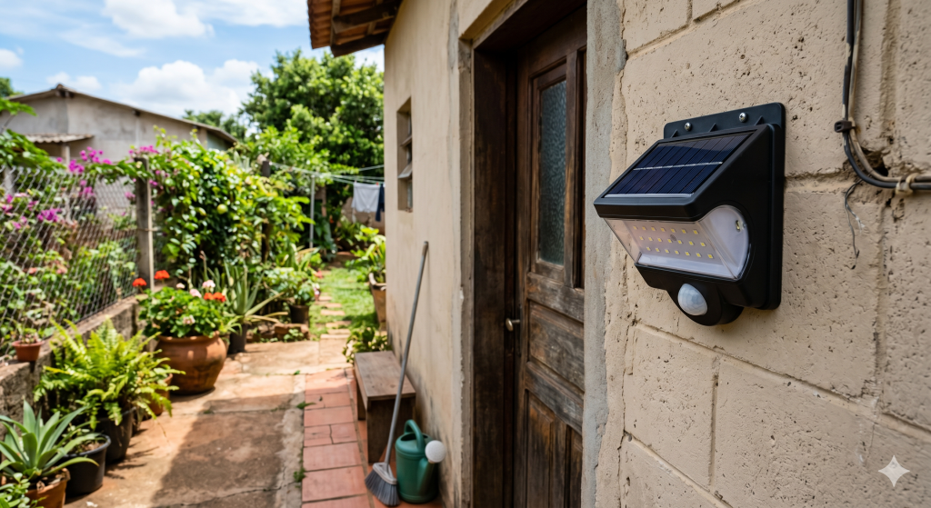 Luminária solar barata com sensor de presença