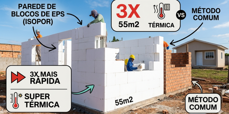 Construção com blocos de EPS (isopor) em casas de 55 metros quadrados