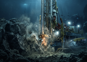 Perfuração de rochas gigantes no fundo do mar