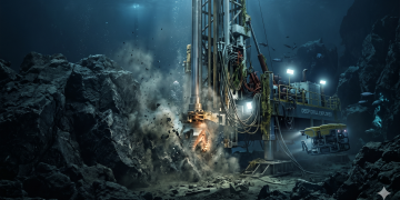 Perfuração de rochas gigantes no fundo do mar