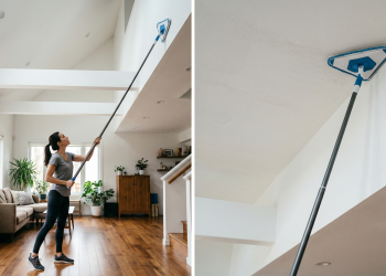 Mop de limpeza triangular que alcança até o teto vira o "braço direito" de quem cansou de subir em escada para limpar a casa