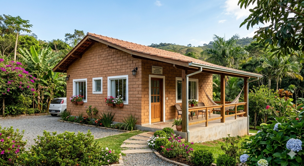 Projeto com tijolo ecológico de solo-cimento de 82 metros quadrados