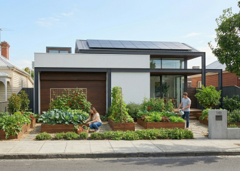 Casa urbana com recuo frontal produtivo de 60 metros quadrados une segurança, estética moderna e cultivo de alimentos