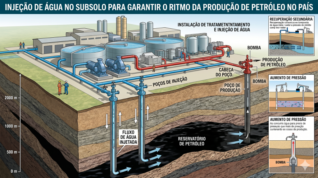 Injeção de água no subsolo garante o ritmo da produção de petróleo