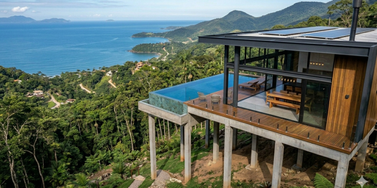 Projeto em terreno inclinado de 78 m²