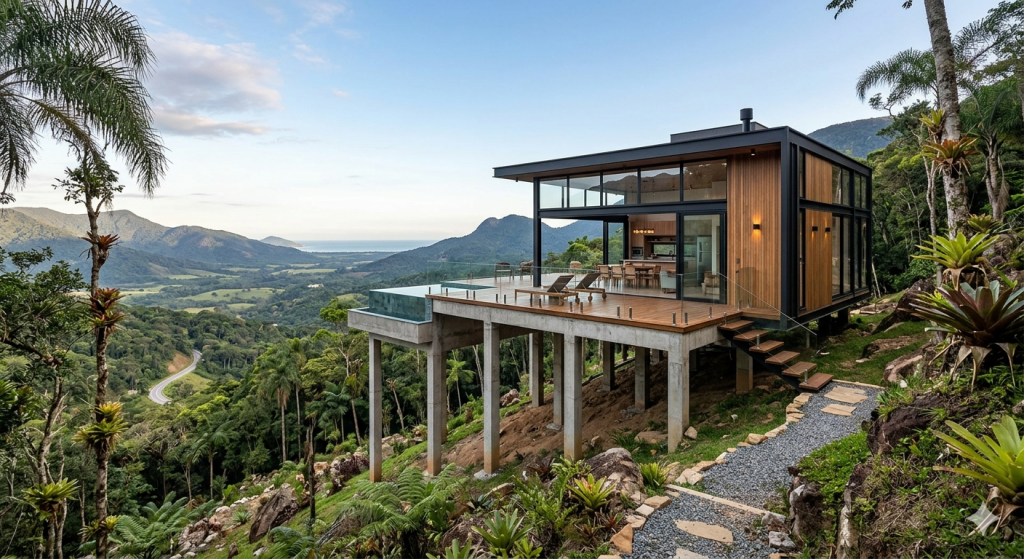 Projeto em terreno inclinado de 78 m²