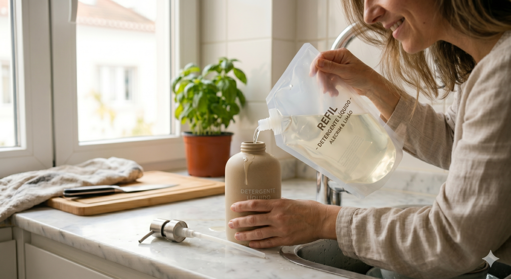 Dispensador de detergente com suporte para esponja
