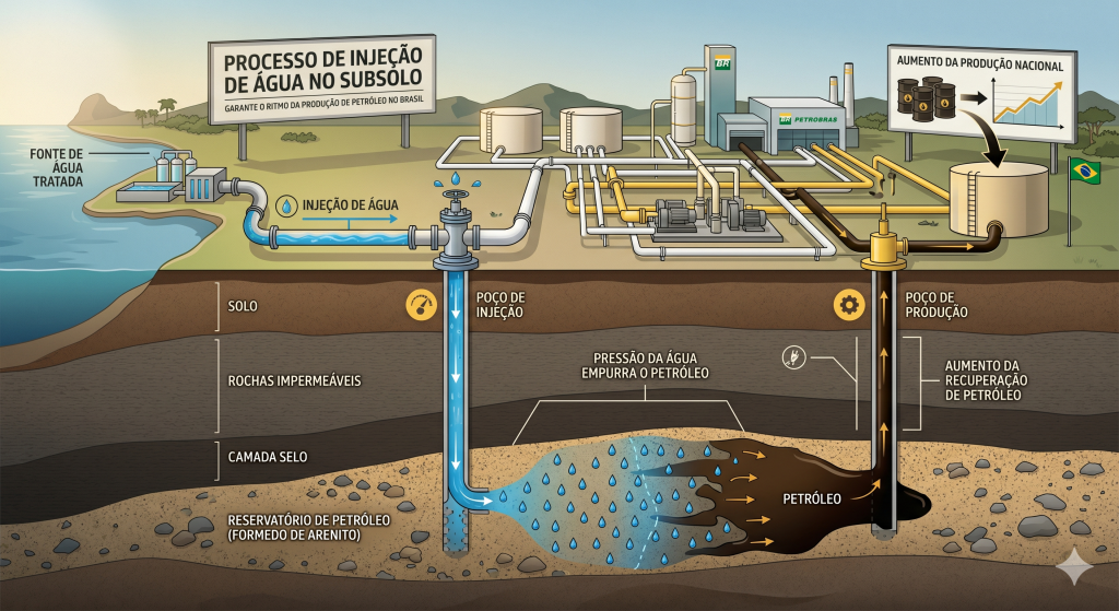 Injeção de água no subsolo garante o ritmo da produção de petróleo no país