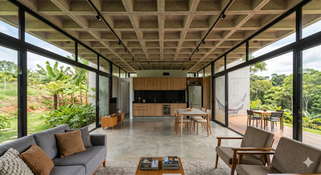 Residência de 68 metros quadrados com laje nervurada