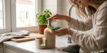 Dispensador de detergente com suporte para esponja