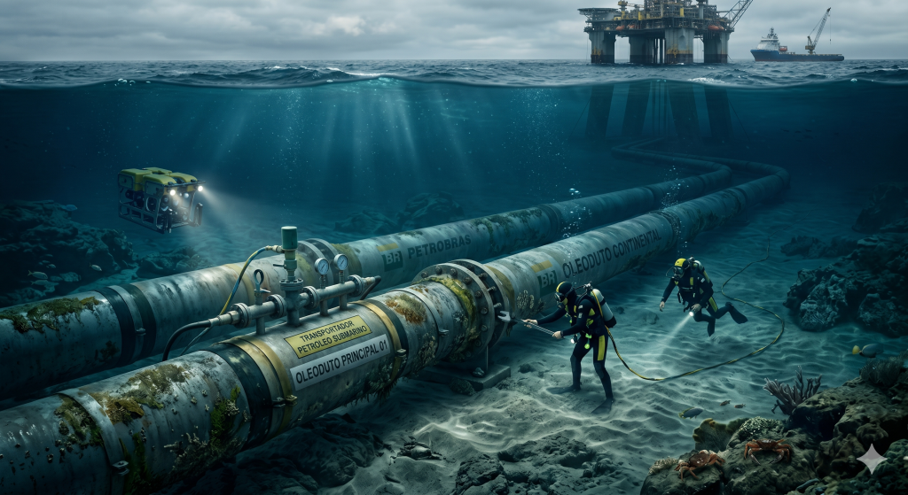Transporte de petróleo via dutos submarinos - Imagem gerada com IA