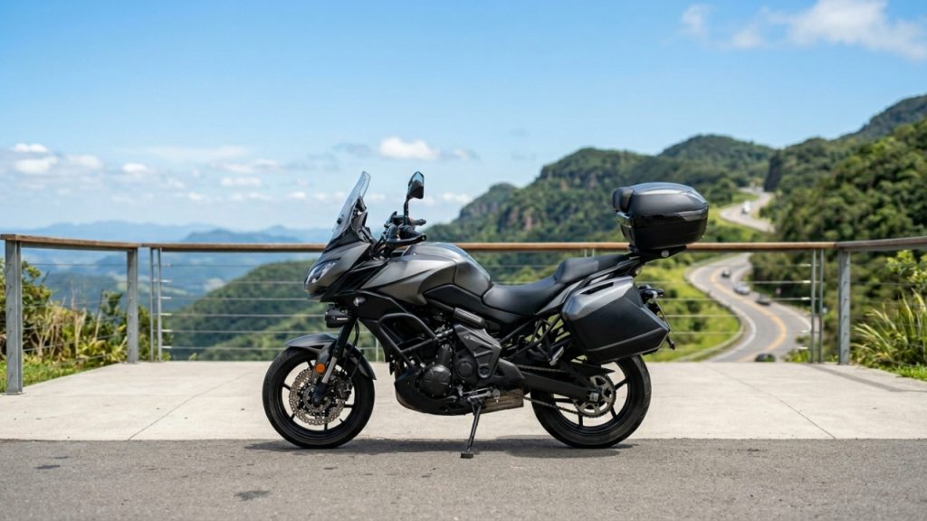 A estradeira verde que encara qualquer viagem com conforto de primeira classe já que conta com suspensão ajustável e um motor bicilíndrico extremamente confiável