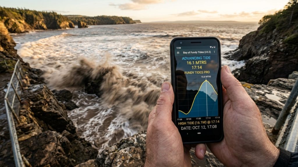 O fenômeno das marés extremas em Alma, Canadá