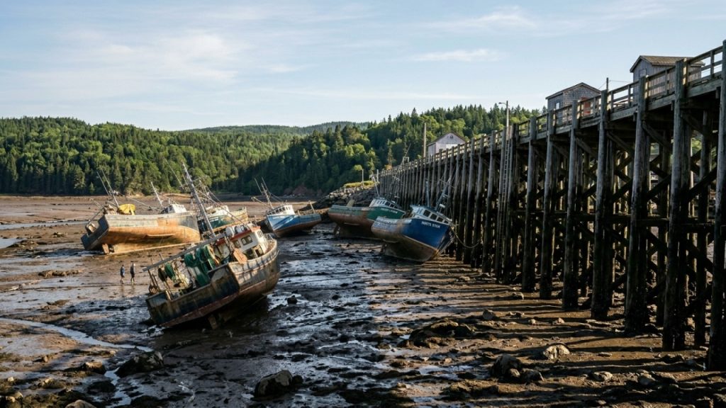O fenômeno das marés extremas em Alma, Canadá