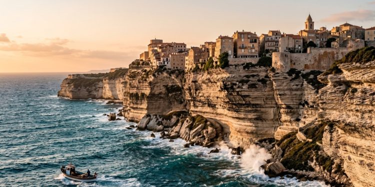 Cidade histórica construída sobre falésias no Mar Mediterrâneo