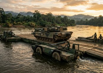 Sistema anfíbio militar de pontes flutuantes