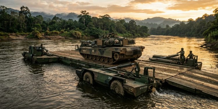 Sistema anfíbio militar de pontes flutuantes