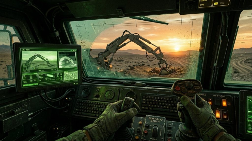 O blindado monstruoso de 6 rodas equipado com 1 braço robótico