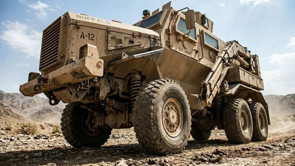 O blindado monstruoso de 6 rodas equipado com 1 braço robótico