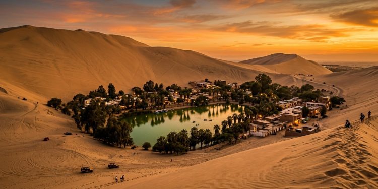 A dinâmica geológica, os desafios ambientais e a sobrevivência isolada do povoado de Huacachina no deserto peruano.