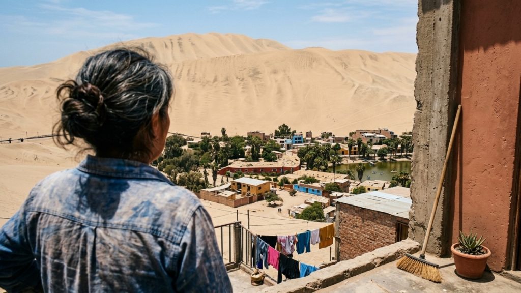 A dinâmica geológica, os desafios ambientais e a sobrevivência isolada do povoado de Huacachina no deserto peruano.