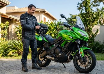 A estradeira verde que encara qualquer viagem com conforto de primeira classe já que conta com suspensão ajustável e um motor bicilíndrico extremamente confiável