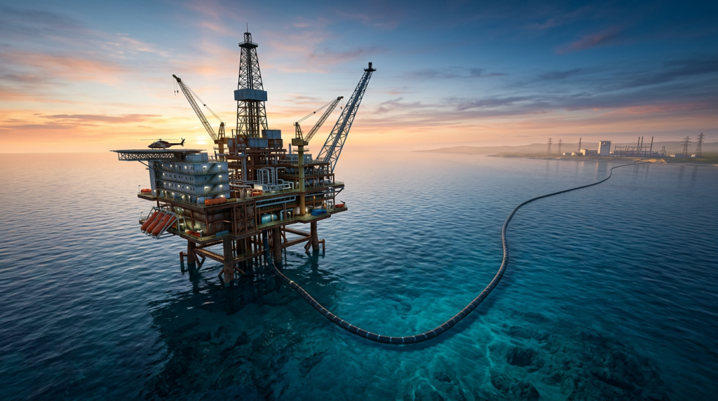 O mega cabo submarino de alta tensão que atravessa o fundo do oceano para ligar plataformas de petróleo diretamente à tomada