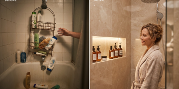Instale nicho de porcelanato embutido no box e veja como economizar espaço sem gastar muito