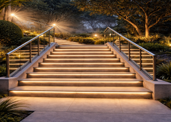 Instale fitas antiderrapantes discretas e perfis de alumínio na escada externa e evite quedas mesmo com chuva intensa sem perder a estética da área
