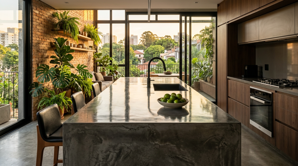 A bancada eterna feita de concreto esculpido na obra para substituir o granito com mais estilo