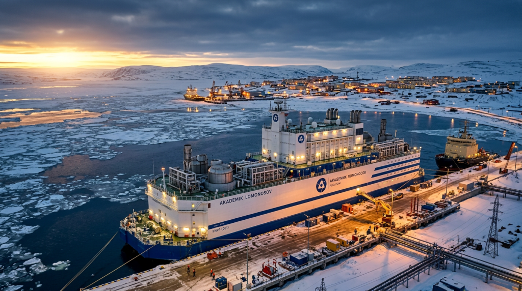 A central nuclear flutuante de 21.000 toneladas que navega até ao gelo do Ártico para dar energia a minas isoladas
