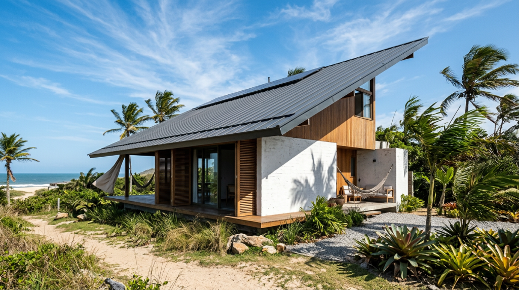 Entenda como a aerodinâmica dos telhados inclinados melhora a ventilação e reduz a necessidade de ar-condicionado em casas compactas