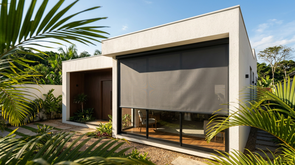 Como as persianas externas de enrolar aumentam a eficiência térmica e barram o sol em casas de 65 metros quadrados antes que ele atinja o vidro