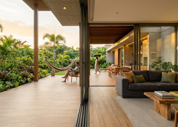 O trilho invisível que elimina degraus e integra sua sala ao jardim com perfeição