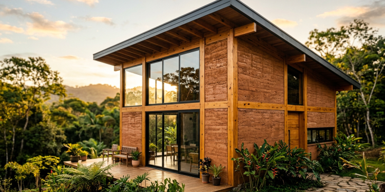 Casa de 55 metros quadrados que usa paredes de barro e palha para criar um microclima perfeito com custo de material quase zero
