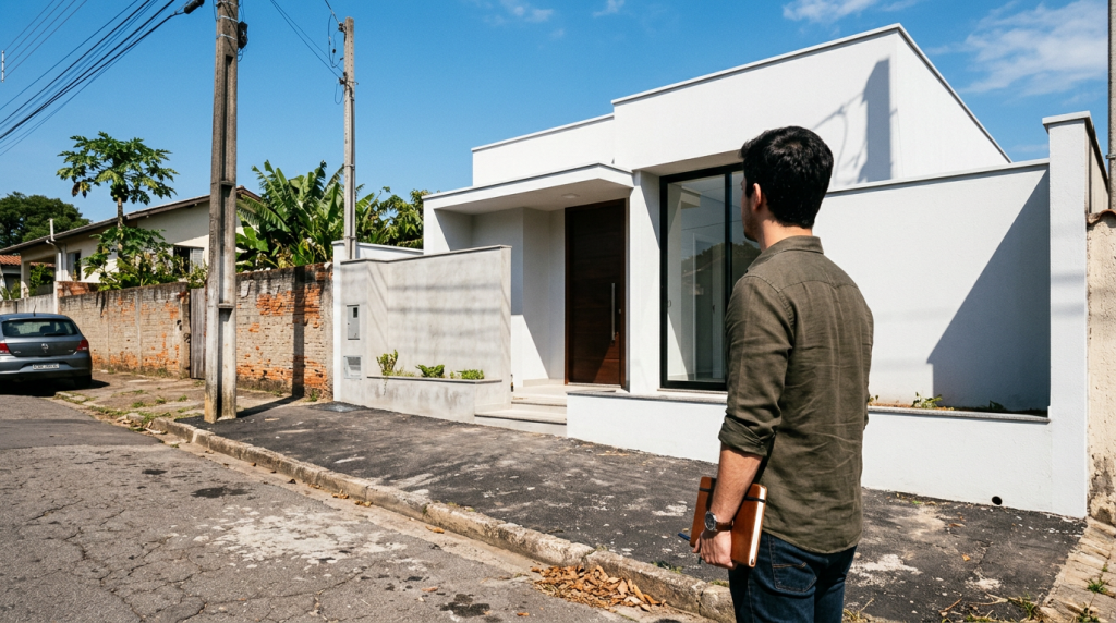Projeto arquitetônico de casa com calha oculta na platibanda e solução eficiente para chuvas intensas