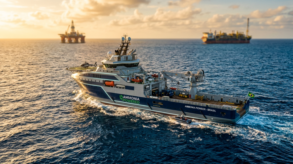 O navio que navega com fertilizante: como o amoníaco está a substituir o diesel nos colossos que servem as plataformas