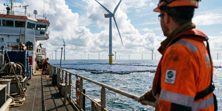 A monumental ilha de painéis solares flutuantes que suporta ondas de 10 metros para gerar energia no meio do mar alto