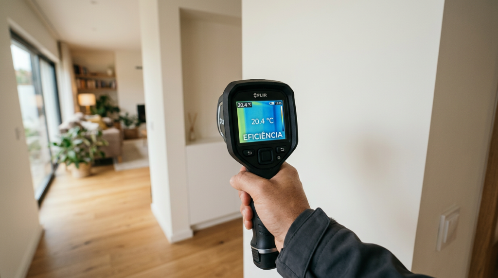 A parede dupla que funciona como um escudo térmico contra o sol forte da tarde