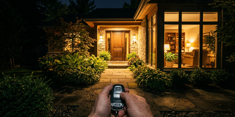 Projeto arquitetônico de casa com iluminação LED alto IRC para valorizar fachada à noite