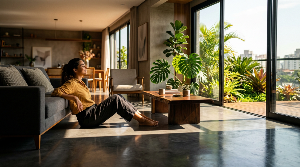 Casa compacta com piso térmico natural absorve o calor do ar e mantém os pés sempre frescos durante o verão