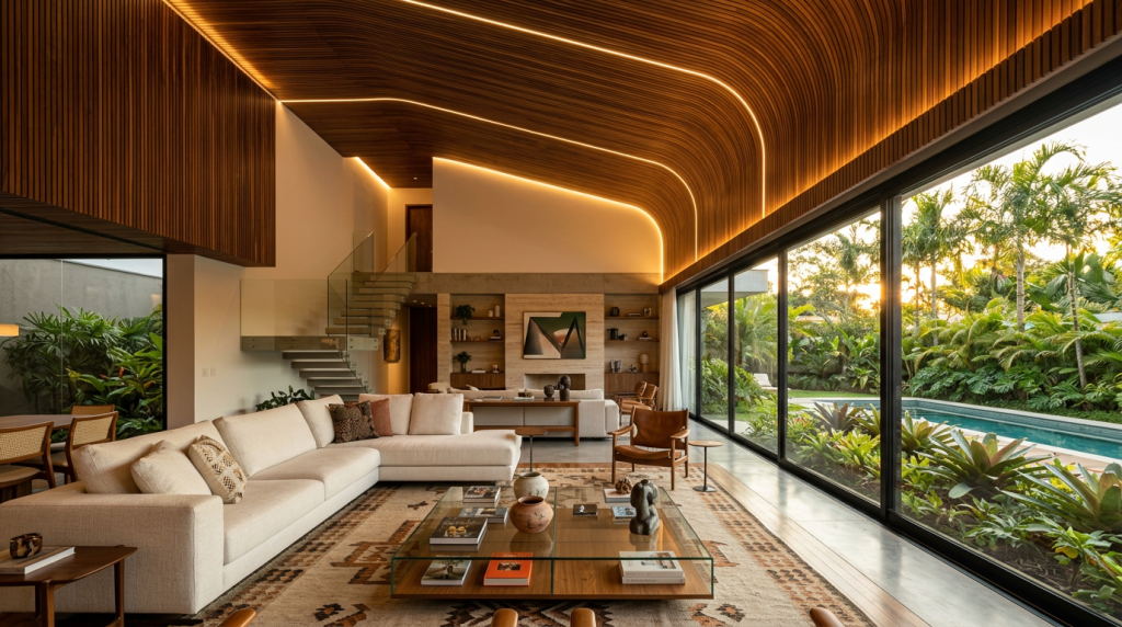 O teto de madeira que blinda sua sala contra o ruído e segura a temperatura ideal