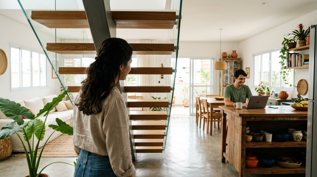 A casa mais sofisticada com escadas flutuantes para ampliar espaço e iluminação natural