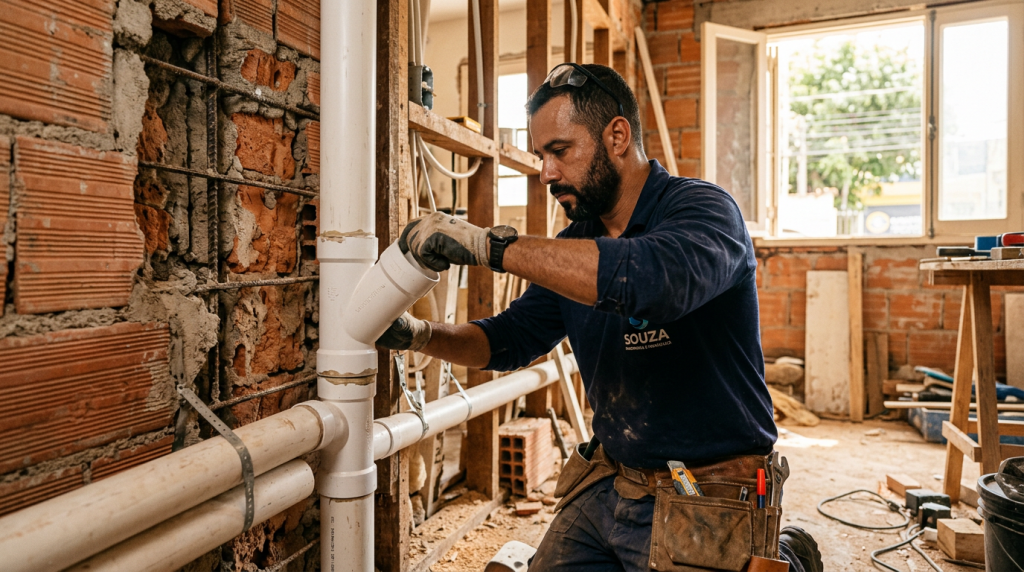 Projeto arquitetônico de casa com ventilação secundária no esgoto para evitar odores internos